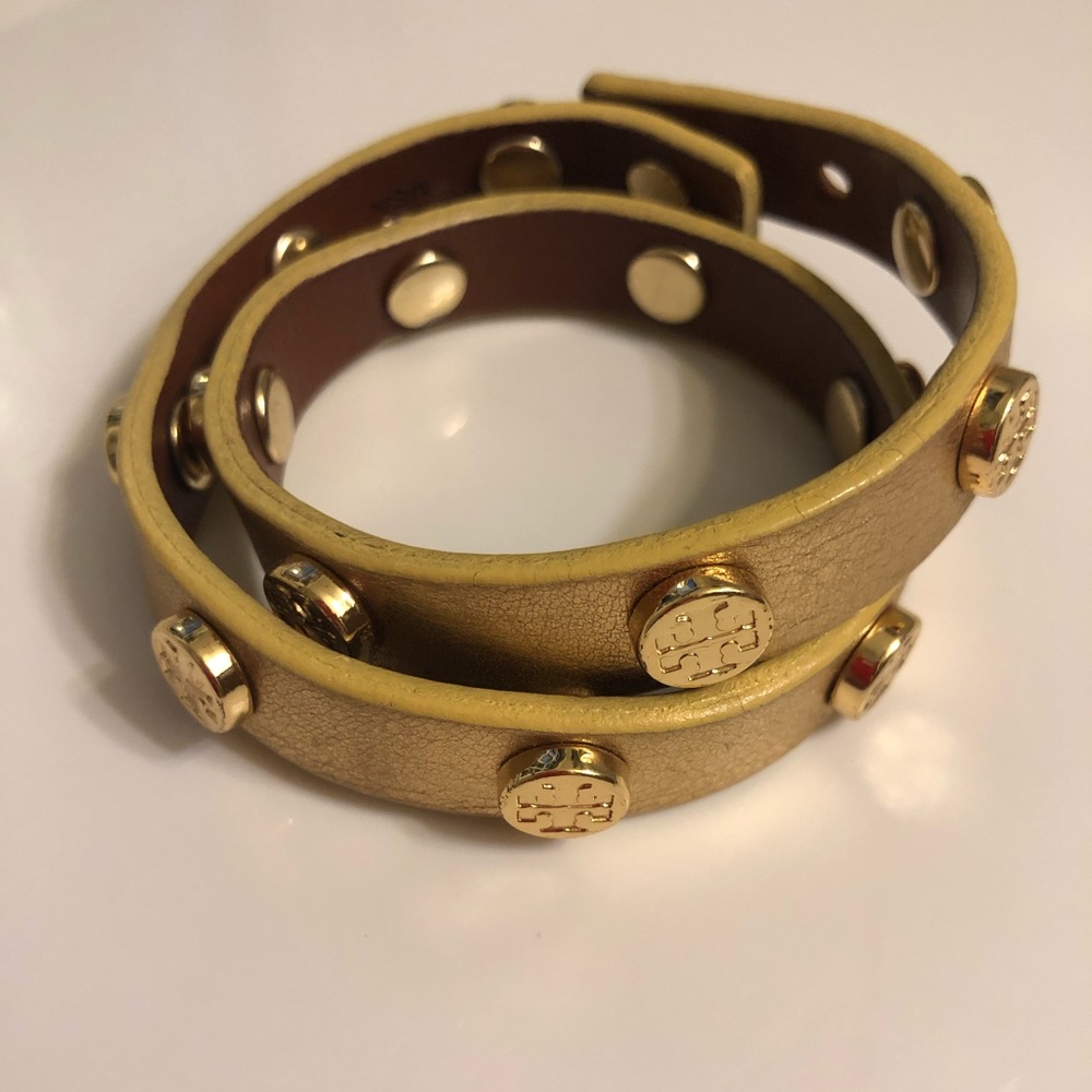 Tory Burch Double Wrap Bracelet Gold Leather